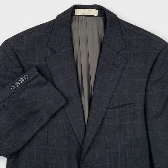 John W Nordstrom Loro Piana Suit Mens 40R 34x29 Windowpane Check Charcoal Wool - Picture 8 of 16